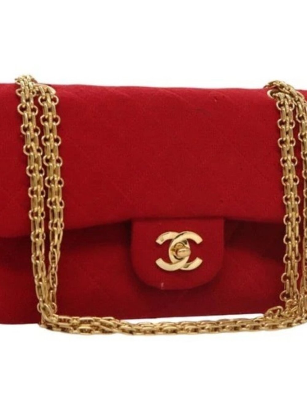 CHANEL Matelasse 23 Chain Shoulder Bag Cotton Red Gold CC Auth 99908
